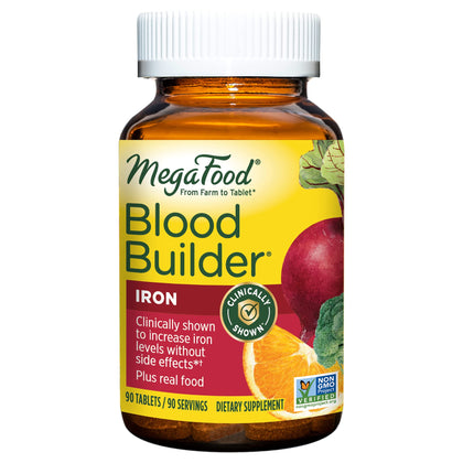 MegaFood Blood Builder - Iron Supplement Clinically Shown to Increase Iron Levels without Side Effects - Iron Supplement for Women with Vitamin C, Vitamin B12 and Folic Acid - Vegan - 90 Tabs
