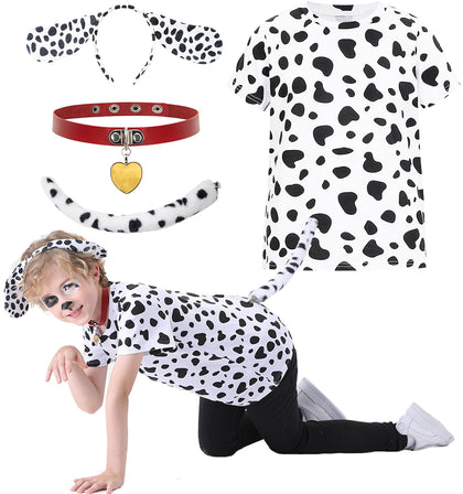 Z-Shop Dalmatian Costume Kids,Boys Girls 101 Days Of School Outfit Shirt Headband Ears and Tail Accessories,6