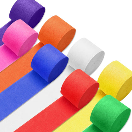 PIGETALE Crepe Paper Streamers 8 Rolls 656ft, Pack of Rainbow Assorted Colored Party Streamers for Party Backdrop Birthday Baby Shower Wedding Decorations DIY Art Craft Supplies (1.8Inch x 82Ft/Roll)