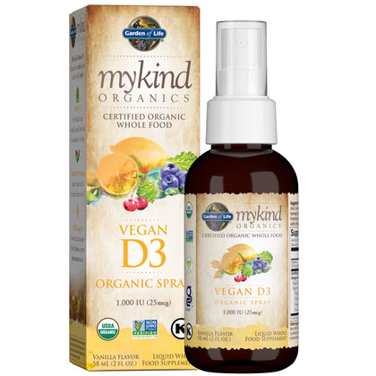 Garden of Life Vitamin D3 Liquid 1000 IU Per Spray, Vegan D3 Vitamin for Women and Men, Organics D3 Plus Omegas - Vanilla Flavor - 125 Servings - 2 fl oz Liquid Whole Food D3 Vitamin Supplement