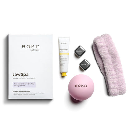 Boka JawSpa Facial Tension Kit w/Face Ball, 2 Cryo Cubes, Headband, Travel Bag, & Lemon Lavender Travel Size Nano-Hydroxyapatite (n-Ha) Toothpaste