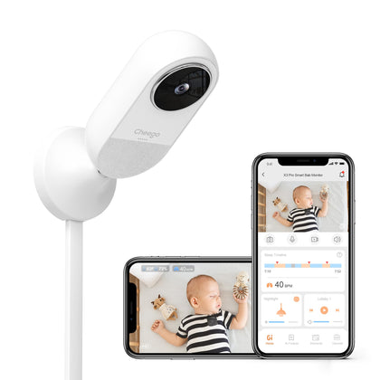 Cheego X3 Pro Smart Baby Monitor with Real-Time Contactless Breathing& Sleep Tracking, Cry& Face Cover Detection, Wall Mount& 2K Wi-Fi HD Video Camera and 2-Way Talk, Nightlight and Night Vision