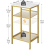 HOOBRO Side Table, 3-Tier End Telephone Table with Adjustable Mesh Shelves, for Office Hallway or Living Room, Modern Look Accent Furniture, Tall and Narrow, White and Gold DW01DH01G1