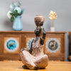 Leekung African Statue for Home Decoration,African Statues and Sculptures Table top Bookshelf Decor,African Lady Figurines Home Decor Antique Woodstone Color