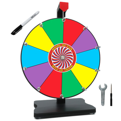 Whirl of Fun 12 Inch Prize Wheel-Spinning Wheel for Prizes with Stand, 10 Color Slots, Heavy Duty, Erasable Whiteboard Surface, Easy Assembly, Tools and Marker Included, Made in USA