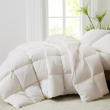 Homemate Goose Feather Down Comforters Duvet Inserts Queen Size - White Duvet Comforter Insert for All Seasons, Oversized Down Comforter with Fluffy 45oz Down Filled Queen 90 x 90 Inch
