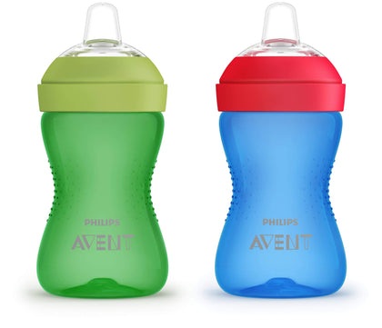 Philips Avent My Grippy Spout Sippy Cup with Soft Spout and Leak-Proof Design, Blue/Green, 10oz, 2pk, SCF801/21