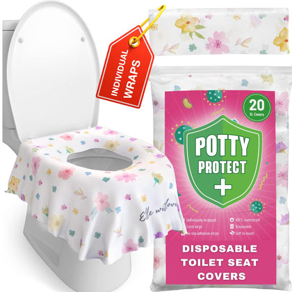 20 Pack Extra Large Disposable Toilet Seat Covers (Floral) by Eli with Love - Toddler Toilet Covers For Full Coverage On Toilet or Potty - Ideal Travel Toilet Covers For Both Kids and Adults