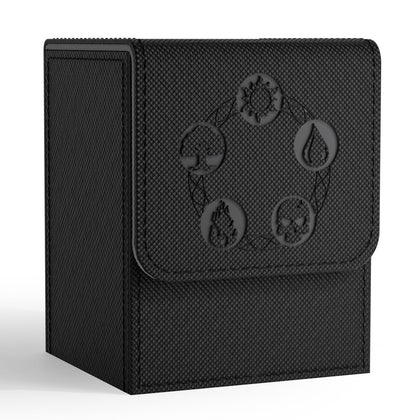 ZLCA Card Deck Box for MTG Cards with 2 Dividers, Card Storage Box Fits 100+ Single Sleeved Cards, PU Leather Strong Magnet Card Deck Case Holder for Magic Commander TCG CCG?Black
