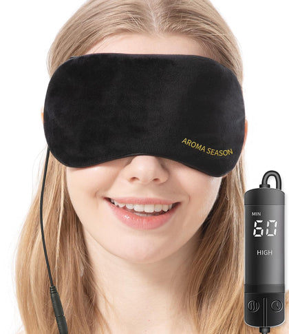 Aroma Season Heated Eye Mask for Dry Eyes Warm Compress for Chalazion Blepharitis Stye MGD Migraine, Natural Lavender Insert Included (Black)