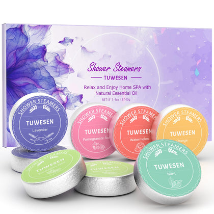 TUWESEN Shower Steamers Aromatherapy, SPA Kit, 8 PCS Shower Steamers for Women, Shower Bombs with Essential Oils-Self Care & Relaxation Birthday Gifts for Women and Men. Purple Romantic Set