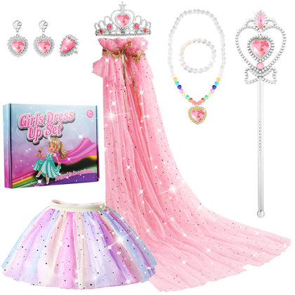 EFOSHM 9PCS Princess Dress Up Clothes for Little Girls Princess Cape Set,Princess Dresses Halloween Costume Accessories Cosplay Cloak With Jewelry Tiara Crown Skirt for 3-8 Year Old Girl Holiday Gift