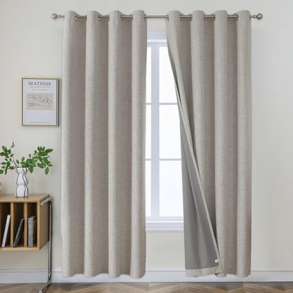 Joydeco Blackout Curtains 84 Inches Long for Bedroom, Room Darkening Curtains 84 Inches Long for Living Room, Textured Thermal Curtains 84 Inch Length 2 Panels Set(52x84 inch, Greyish White)