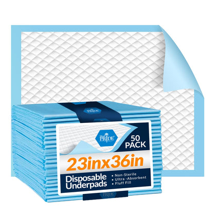 Medpride Disposable Underpads 23'' X 36'' (50-Count) Incontinence Pads, Chux, Bed Covers, Puppy Training | Thick, Super Absorbent Protection for Kids, Adults, Elderly | Liquid, Urine, Accidents