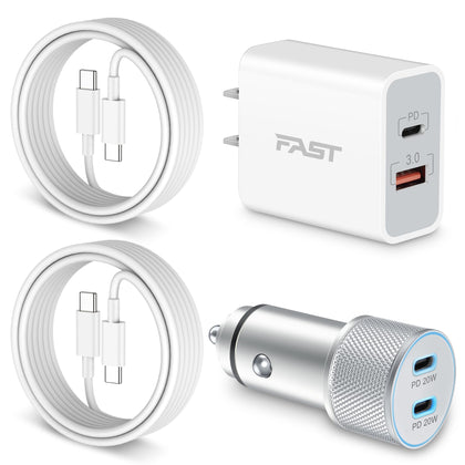iPhone 15 Charger USB C Charger, 20W Dual Port Fast USB C Wall Charger Block + 2Pack 6FT USB C to C Fast Charging Sync Cable + 40W USB C Car Charger for iPhone 15/15 Plus/15 Pro Max, iPad Pro/Air/Mini