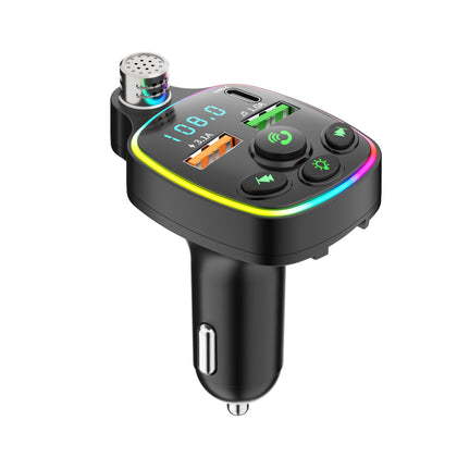 Q11 Bluetooth 5.0 Car FM Transmitter - Fast Charge Dual USB Type-C PD20W & 3.1A, HiFi Bass MP3, Advanced Echo Cancellation, Auto Power-Off Memory, Voltage Detection, Colorful Ambient Lamp, Hands-Free.