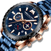 MEGALITH Mens Watches with Stainless Steel Waterproof Analog Quartz Fashion Business Chronograph Blue Watch for Men, Auto Date