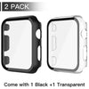 Misxi 2 Pack PC Case with Tempered Glass Screen Protector Compatible with Apple Watch Series 3 Series 2 38mm, HD Overall Shockproof Protective Cover for iWatch, 1 Black + 1 Transparent