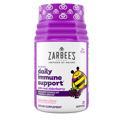 Zarbee's Elderberry Gummies for Kids with Vitamin C; Zinc & Elderberry; Daily Childrens Immune Support Vitamins Gummy for Children Ages 2 and Up; Natural Berry Flavor; 21 Count