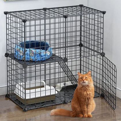 BNOSDM Cat Cage Indoor, Detachable Metal Small Animal Cage DIY Design Black Kitten Playpen for Pet Puppies Ferret Rabbit Hedgehog Guinea Pig
