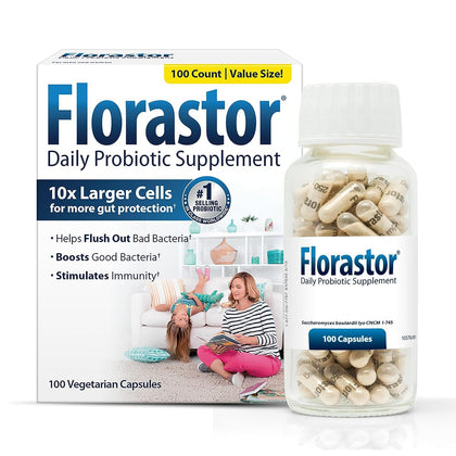 Florastor Daily Probiotic Supplement for Men and Women - Saccharomyces Boulardii lyo CNCM I-745 (500 mg; 100 Capsules)