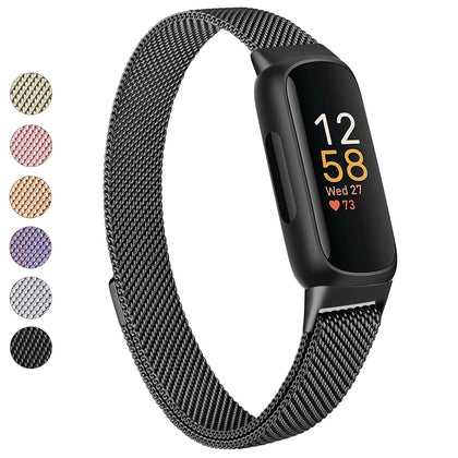 Vanjua for Fitbit Inspire 3 Bands Women Men, Stainless Steel Metal Mesh Loop Adjustable Magnetic Wristband Replacement Straps Compatible with Fitbit Inspire 3 Fitness Tracker (Black)