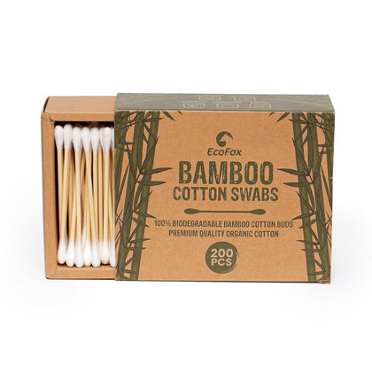 Bamboo Cotton Swabs 200 Count | Biodegradable & Organic Wooden Cotton Buds | Double Tipped Ear Sticks | 100% Eco-Friendly & Natural | Perfect for Ear Wax Removal, Arts & Crafts, Removing Dust & Dirt