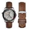 WOCCI 22mm Vintage Leather Watch Band for Men and Women, Silver Buckle (Dark Brown/Beige Seam)