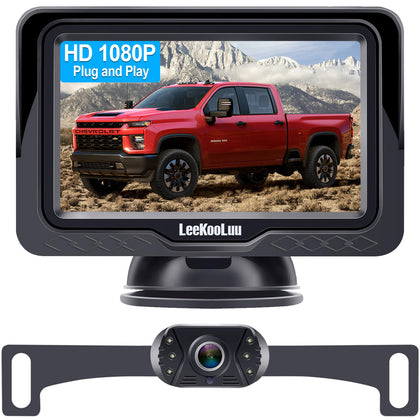 LeeKooLuu Backup Camera Easy Install: Plug-Play Color Clear Image DIY Guide Lines Night Vision HD 1080P Rear View Camera with Monitor Kit LED with On/Off Switch for Cars/SUVs/Trucks/Campers LK3
