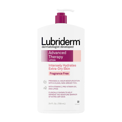 Lubriderm Advanced Therapy Moisturizing Lotion with Vitamins E and B5, Deep Hydration for Extra Dry Skin, Non-Greasy Formula, 24 fl. oz (Pack of 3)