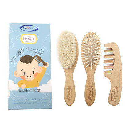 Baby Hair Brush & Comb Set, Organic Wooden Hairbrush Natural Goat Bristles 3-Piece for Newborns & Toddlers, Ideal for Cradle Cap & Itching, Perfect Shower and Registry Gift for Infant, Toddler, Kids