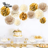 NICROHOME White Gold Party Decorations -12 PCS White Gold Champagne Tissue Paper Pom Poms for Birthday Graduation Décor Baby Shower Bridal Shower Prom Festival Decorations and Party Backdrop Decor