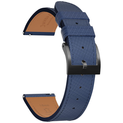 JWNSPA Top Grain Leather Watch Band - Quick Release Brushed Buckle Replacement Strap for Men - Choice of Width -18mm 19mm 20mm 21mm 22mm 23mm 24mm (24mm, Deep Blue & Black Buckle)