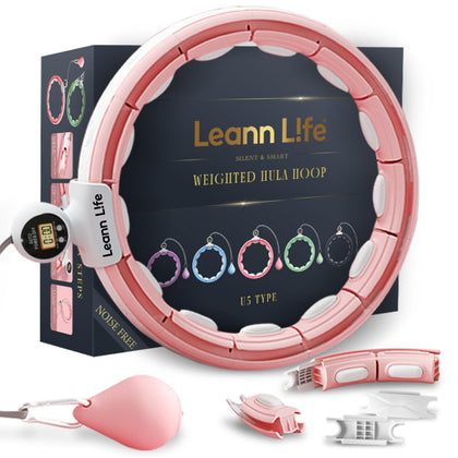 Leann L!fe U5-16 Knots with Counter, U5 Silent Smart Weighted Hula Hoop for Adults Weight Loss Infinity Hoop Plus Size, Home Outdoors Fitness Exercise, Abdominal Toner, (Pink-Waist 28