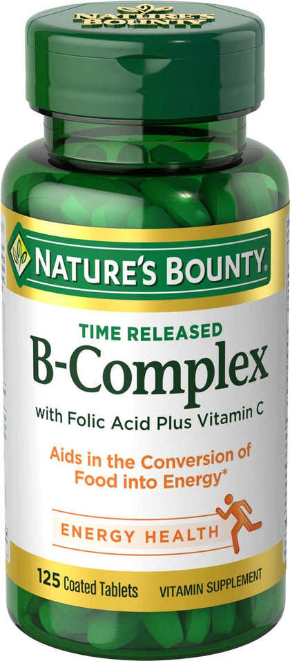 Nature's Bounty B-Complex With Folic Acid Plus Vitamin C Tablets 125 Tablets (Pack of 2)