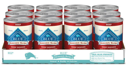 Blue Buffalo Homestyle Recipe Natural Adult Wet Dog Food, Beef 12.5 oz cans (Pack of 12)