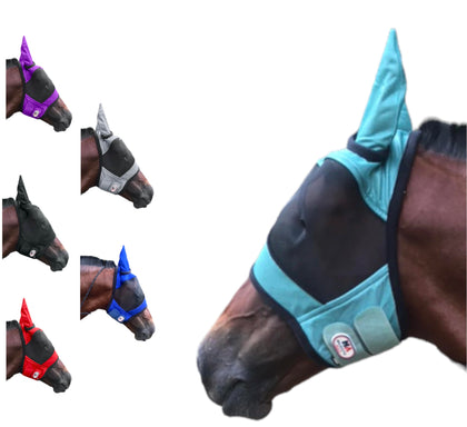 Majestic Ally Horse Fly Mask with Ears, Comfort Durable Fine Mesh, Soft Fleece Touch on Skin, Protect Eyes and Ears (Turquoise)