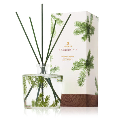 Thymes Frasier Fir Diffuser - Pine Needle Design - Home Fragrance Diffuser Set Includes Reed Diffuser Sticks, Fragrance Oil, and Glass Bottle Oil Diffuser - Aromatherapy Diffuser (7.75 fl oz)
