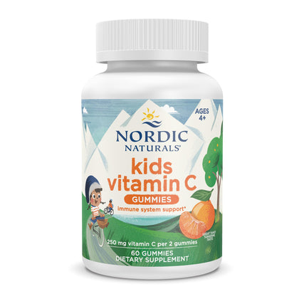Nordic Naturals Kids Vitamin C Gummies - Tangy Tangerine - 60 Gummies - Vegan Vitamin C Supplement - Childrens Immunity and Antioxidant Support - 250 mg Vitamin C per Serving - 30 Servings