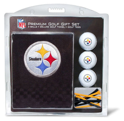 Team Golf NFL Pittsburgh Steelers Gift Set: Embroidered Golf Towel, 3 Golf Balls, and 14 Golf Tees 2-3/4