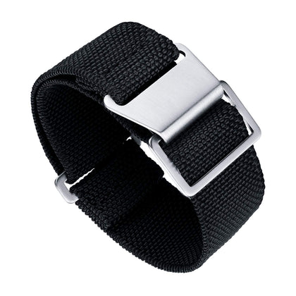 BINLUN Elastic Fabric Nylon Watch Band Waterproof Military Replacement Watch Strap Hook-and-Loop for Men Women Silver & Black Buckle 18/20/22mm..