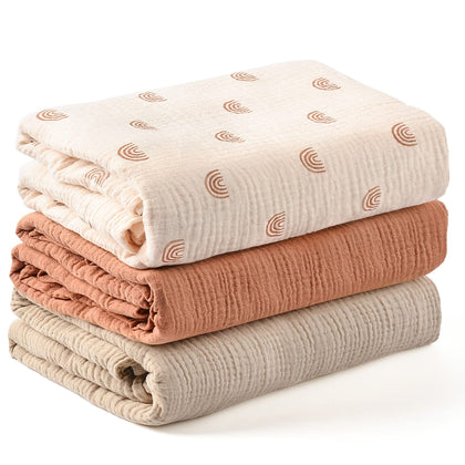 Konssy 3 Pack Muslin Swaddle Blankets for Unisex, Newborn Receiving Blanket, Large 47 x 47 inches, Soft Breathable Muslin Baby Swaddles for Boys & Girls