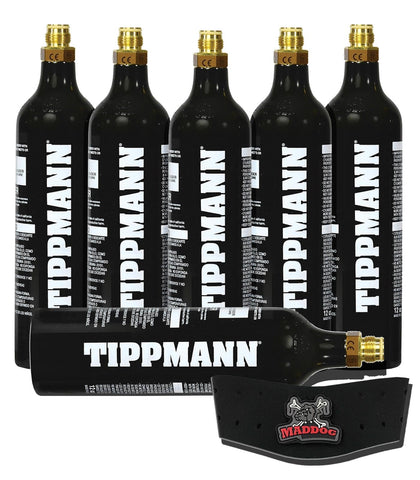 Maddog Tippmann 12 Oz Aluminum CO2 Paintball Tank 6 Pack with Neck Protector Combo | Refillable CO2 Tanks Ship Empty | Exp. 05/2026