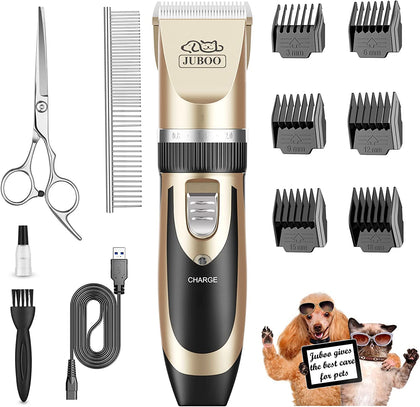 Juboo Dog Clippers Low Noise Professional Rechargeable Cordless Quiet Dog Grooming Kit for Cats Pets