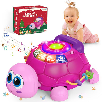 Hanayo Baby Toys 6 to 12 Months?Musical Turtle Crawling Baby Girl Toys for 12-18 Months?Infant Early Learning Educational Toy?Baby Girl Gift Essentials for Newborn 7 8 9 11+ Months 1-2 Year Old(Pink)