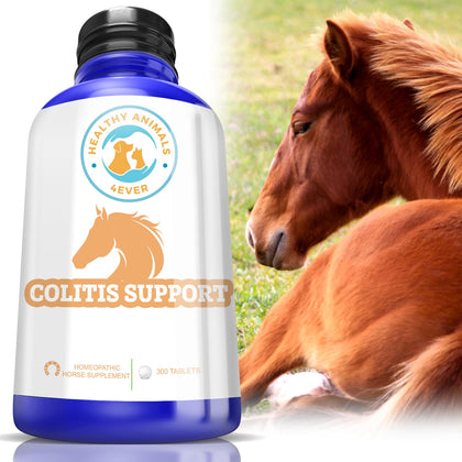 HealthyAnimals4Ever Animals 4Ever All-Natural Horse Colitis Support - Helps Prevent Diarrhea & Dehydration - Supplements for Horses - Homeopathic & Highly Effective - 300 Tablets