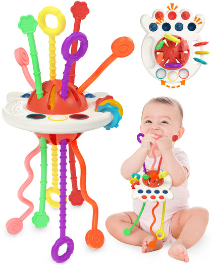 Yetonamr Baby Sensory Montessori Toy for 6-12-18 Months, Pull String Silicone Teething Toy, Stocking Stuffers Birthday Gift Travel Toy for 1 2 Year Old Boy and Girl Infant Toddlers 8 9 10 Months Old