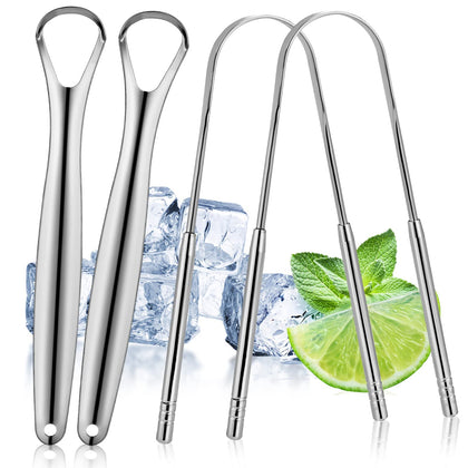 HLFLYG 4 Pack Tongue Scraper, Hygienic Seal-Pack, Professional Eliminate Bad Breath, Stainless Steel Tongue Scrapers, Effectively Improve Oral And Gut Health -silver