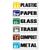 GamesMonkey® - Stickers Recycle for Trash Waste Bins Garbage Plastic Cans Compost Glass Metal Paper - Pack of 6 Adhesive - Vinyl Waterproof Washable Illustrated (5,9 in x 1,5 in - 15 cm x 4 cm, V1)