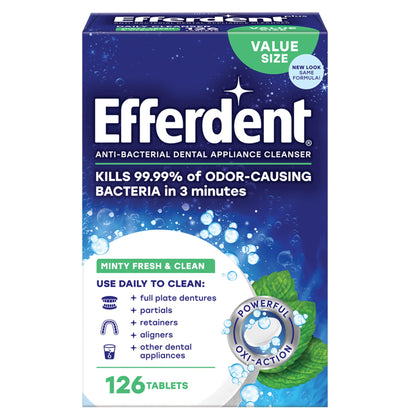 Efferdent Retainer Cleaning Tablets, Denture Cleaning Tablets for Dental Appliances, Minty Fresh & Clean, 126 Count